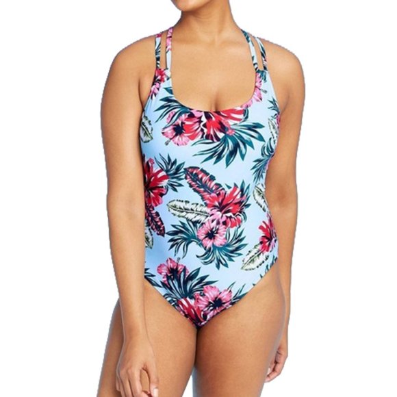 NWT Blue Floral One-Piece Swimsuit - Women's Size M (8-10) - Kona Sol Swimwear - Picture 3 of 4